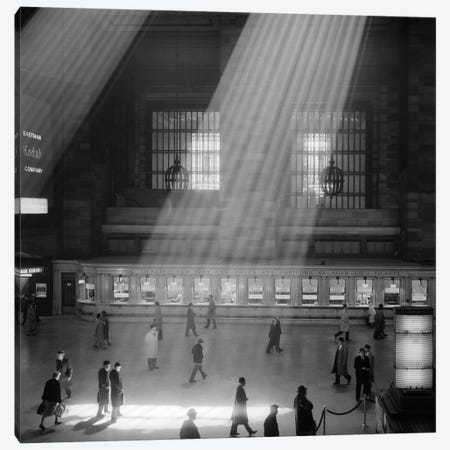 1960s Crowd Walking Through Sunbeams In The Magnificent Dramatic Poetic Cavernous Atrium Of Grand Central Station NYC USA Canvas Print #VTG418} by Vintage Images Canvas Art Print