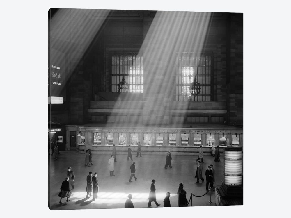 1960s Crowd Walking Through Sunbeams In The Magnificent Dramatic Poetic Cavernous Atrium Of Grand Central Station NYC USA by Vintage Images 1-piece Canvas Artwork