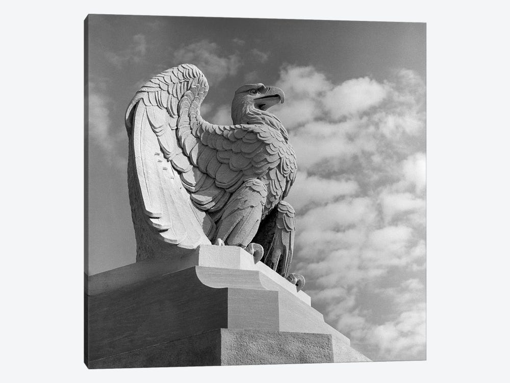 1960s Eagle Statue Against Sky Clouds Wings Spread Feathers Talons Curled Over Edge Of Base Philadelphia 30th Street by Vintage Images 1-piece Canvas Print