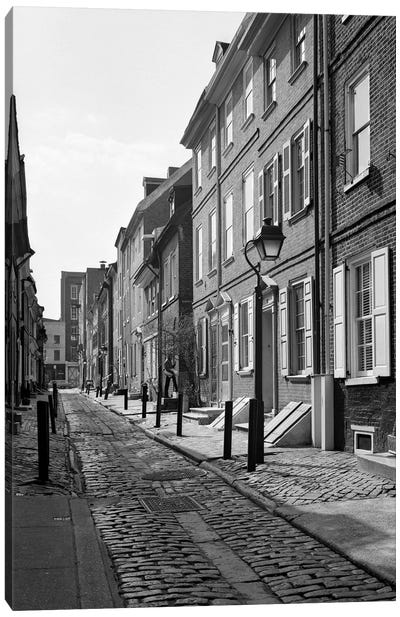 1960s Elfreth's Alley A Narrow Colonial Belgian Block Street Lined With Quaint Row Homes Philadelphia Pennsylvania USA Canvas Art Print - Vintage & Retro Photography