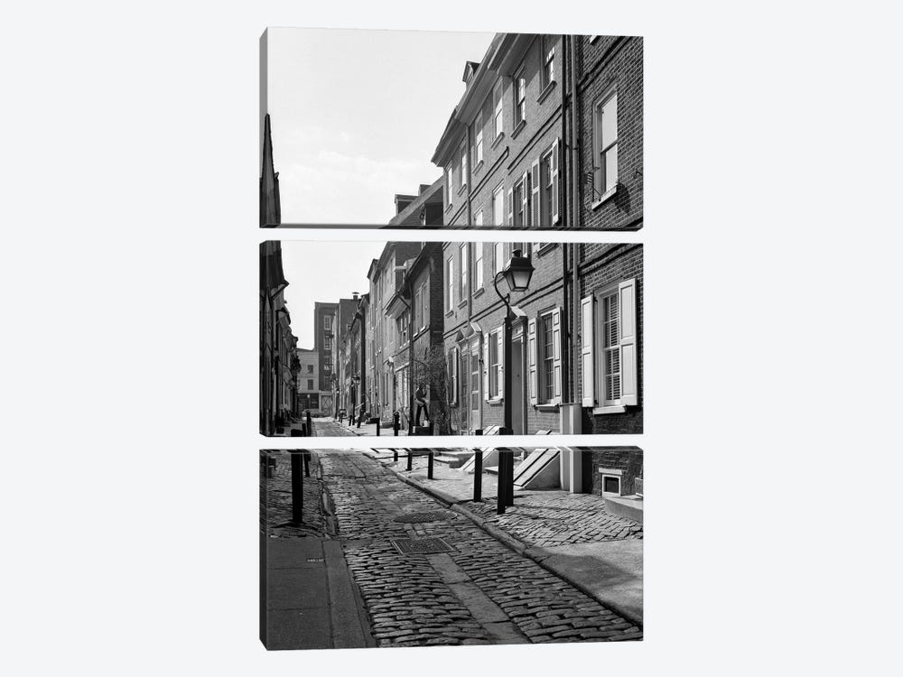 1960s Elfreth's Alley A Narrow Colonial Belgian Block Street Lined With Quaint Row Homes Philadelphia Pennsylvania USA by Vintage Images 3-piece Canvas Wall Art