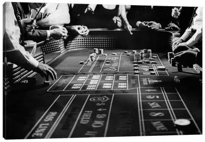 1960s Four Anonymous Unidentified People Gambling Casino Craps Canvas Art Print - Game Room Art