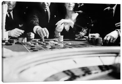 1960s Four Anonymous Unidentified People Gambling Casino Roulette Canvas Art Print - Vintage Images