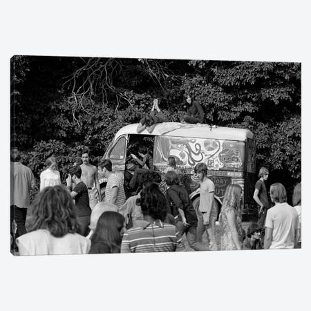 1960s Gathering Of Hippie Kids In Woods With Psychedelic Painted Van In Background Canvas Print #VTG425} by Vintage Images Art Print