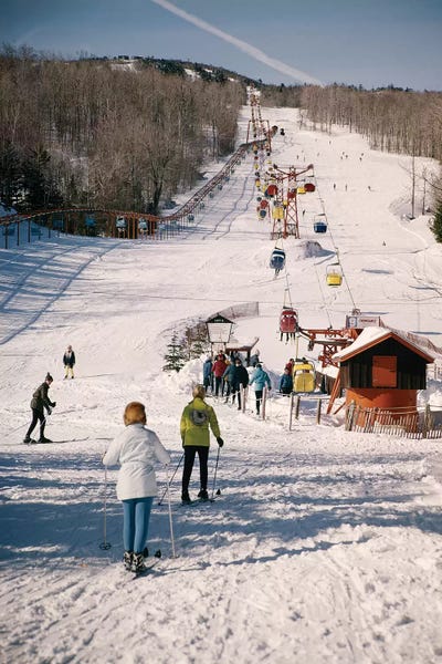 Vintage & Retro Photography: 1960s Group Of People Men Women At Bottom Of Slope Going To Get On Ski Lift Skis Skiing Mountain Resort by Vintage Images
