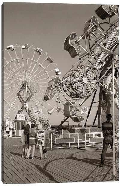 1960s Group Of Teens Looking At Amusement Rides On Pier Canvas Art Print - Vintage Images