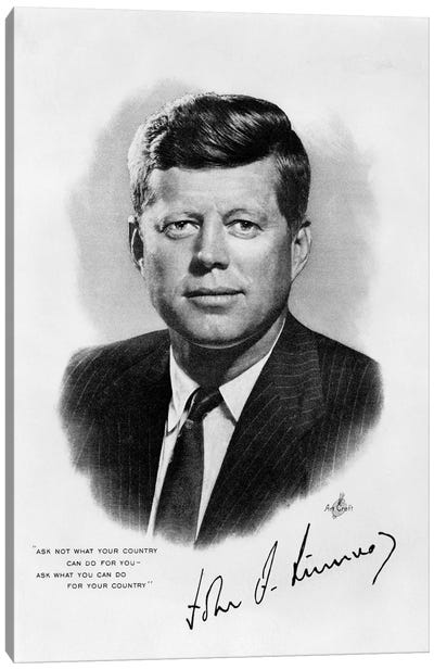 1960s JFK Official White House Portrait John Fitzgerald Kennedy 35th American President Canvas Art Print - John F. Kennedy