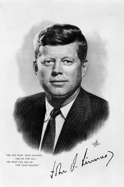 History: 1960s JFK Official White House Portrait John Fitzgerald Kennedy 35th American President by Vintage Images