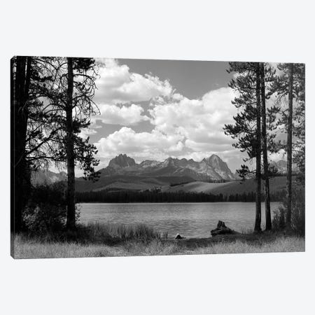 1960s Little Red Fish Lake In Idaho With Saw Tooth Mountains In Background Viewed Between Clearing In Trees Canvas Print #VTG433} by Vintage Images Art Print