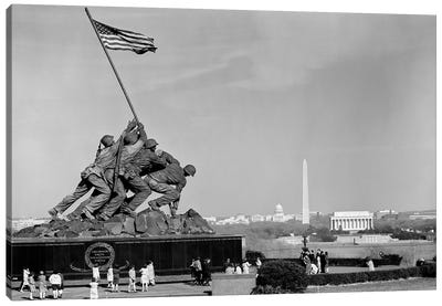1960s Marine Corps Monument In Arlington With Washington Dc Skyline In Background Canvas Art Print - Veterans Day