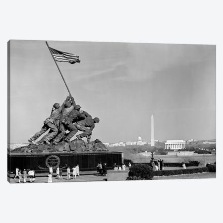 1960s Marine Corps Monument In Arlington With Washington Dc Skyline In Background Canvas Print #VTG435} by Vintage Images Canvas Artwork