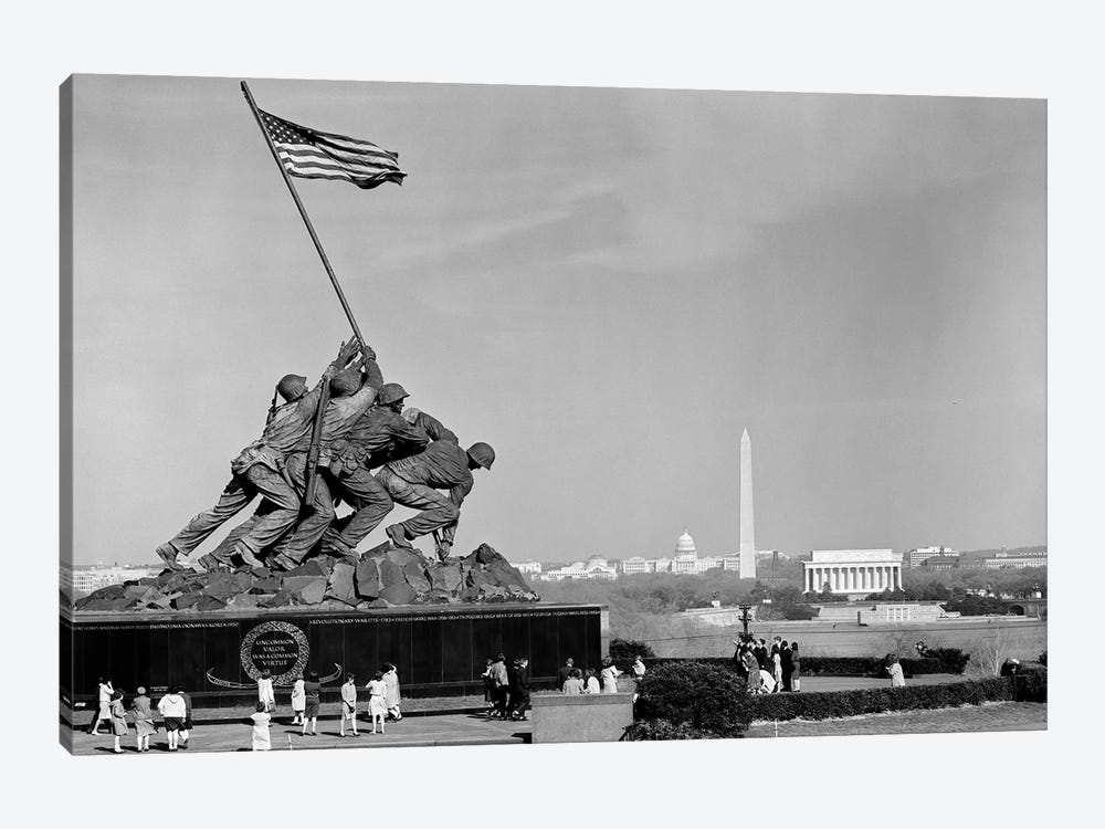 1960s Marine Corps Monument In Arlington With Washington Dc Skyline In Background by Vintage Images 1-piece Canvas Print