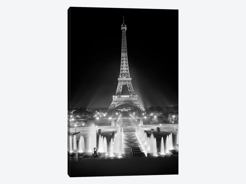1960s Night Eiffel Tower Across Fountains By ... | Vintage Images | iCanvas
