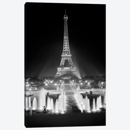 1960s Night Eiffel Tower Across Fountains By Palais du Chaillot Paris Canvas Print #VTG440} by Vintage Images Canvas Art
