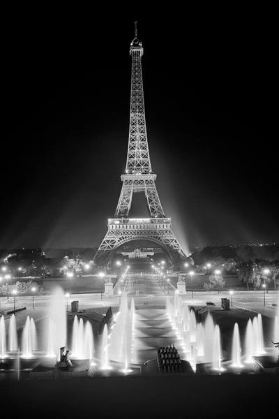 Île-de-France: 1960s Night Eiffel Tower Across Fountains By Palais du Chaillot Paris by Vintage Images