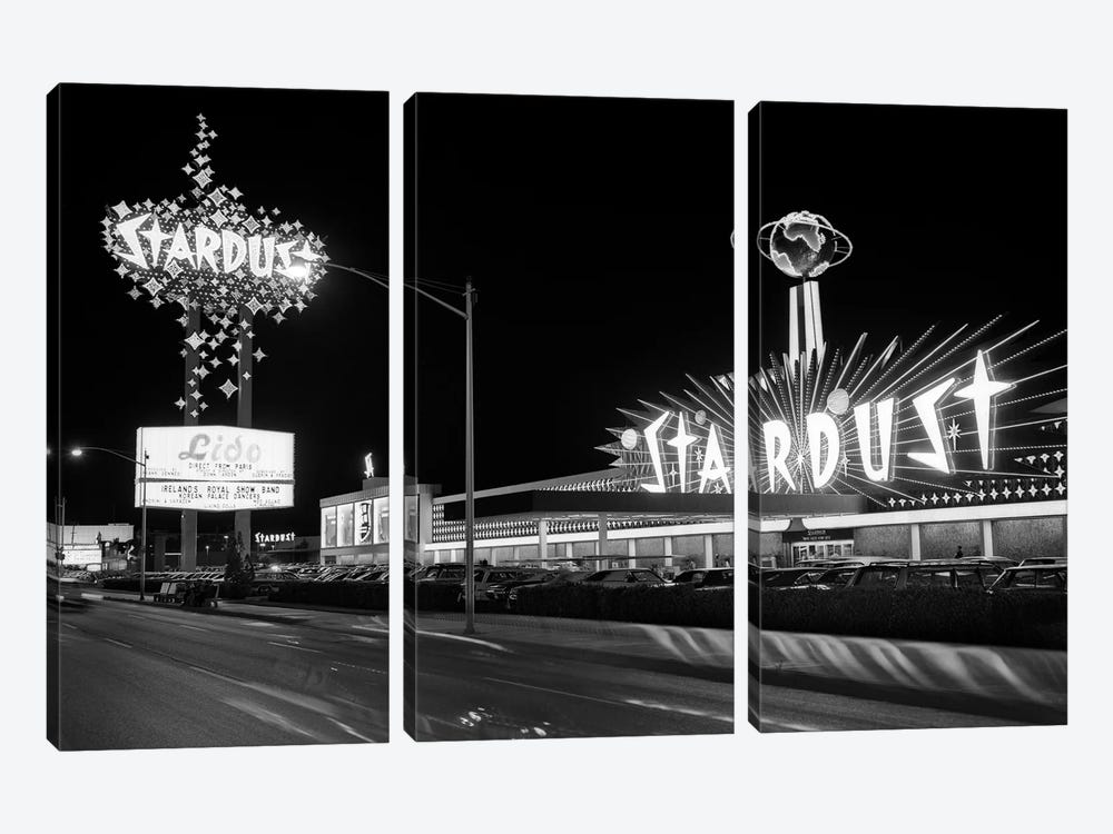 1960s Night Scene Of The Stardust Casino Las Vegas Nevada USA by Vintage Images 3-piece Canvas Artwork