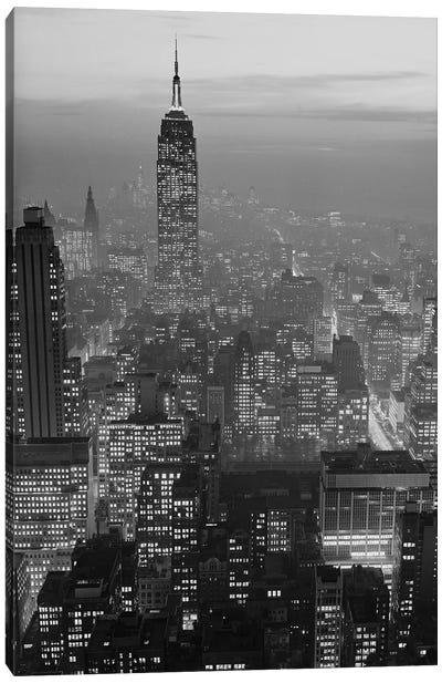 1960s Night View Manhattan Empire State Building Looking South From Midtown Canvas Art Print - Vintage Images