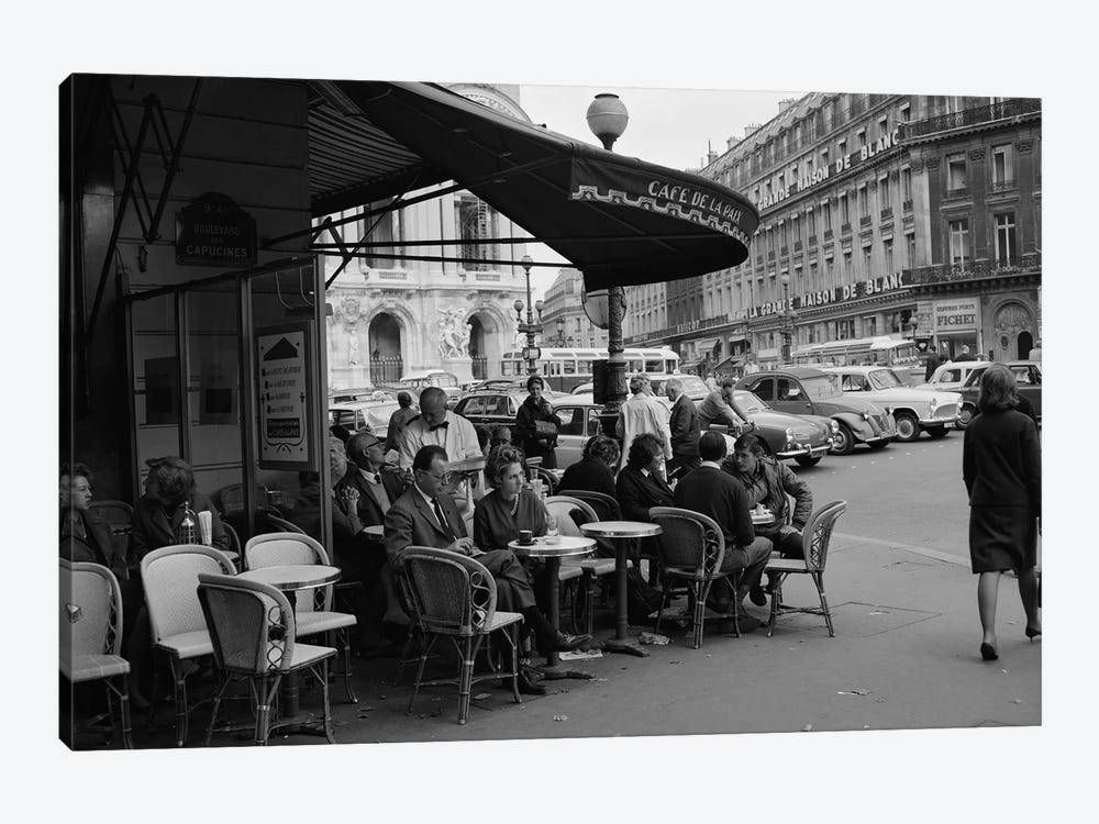 1960s Patrons At Cafe de la Paix Sidewalk Cafe Corner Of Paris Opera House In Background Paris France by Vintage Images 1-piece Canvas Artwork