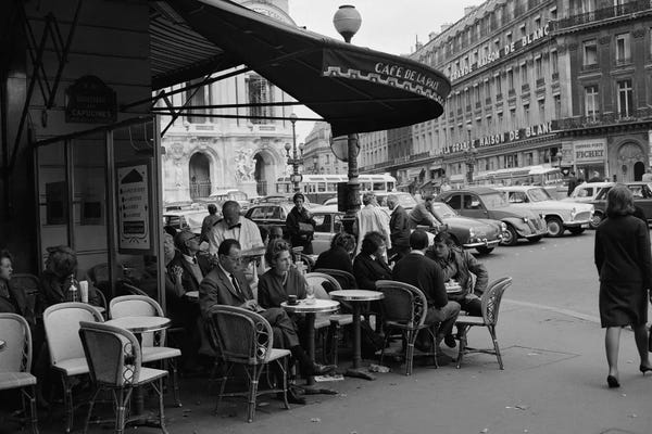 Vintage & Retro Photography: 1960s Patrons At Cafe de la Paix Sidewalk Cafe Corner Of Paris Opera House In Background Paris France by Vintage Images