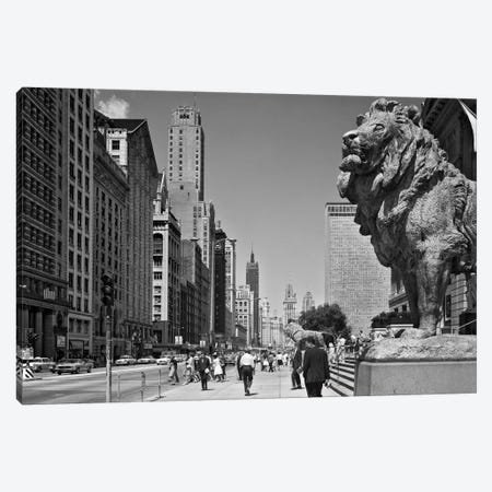1960s People Pedestrians Street Scene Looking North Past Art Institute Lions Chicago Il USA Canvas Print #VTG450} by Vintage Images Art Print