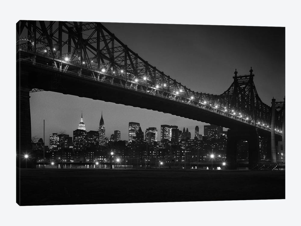 1960s Queensboro Bridge And Manhattan Skyline At Night New York City NY USA by Vintage Images 1-piece Canvas Print