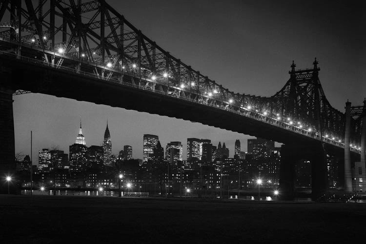 1960s Queensboro Bridge And Manhattan Skyline At Night New York City NY USA