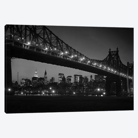 1960s Queensboro Bridge And Manhattan Skyline At Night New York City NY USA Canvas Print #VTG453} by Vintage Images Art Print