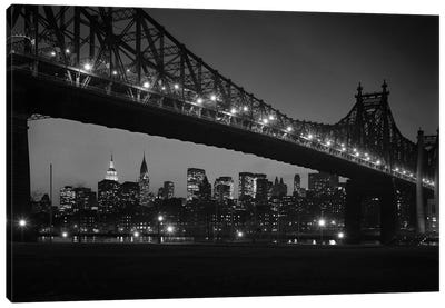 1960s Queensboro Bridge And Manhattan Skyline At Night New York City NY USA Canvas Art Print - Vintage Images