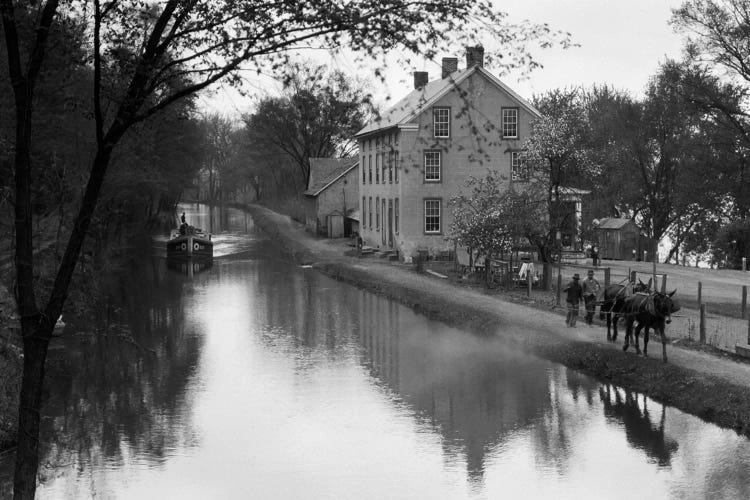 1920s Mules Towing Boat Down Lehigh Navigation Canal In New Hope Pennsylvania USA