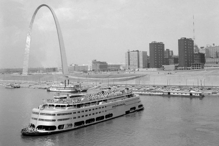 1960s St. Louis Missouri Gateway Arch Skyline Mississippi River SS Admiral Casino And Other Riverboats