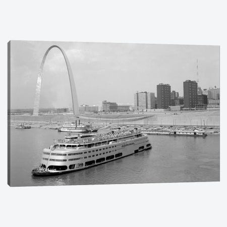 1960s St. Louis Missouri Gateway Arch Skyline Mississippi River SS Admiral Casino And Other Riverboats Canvas Print #VTG461} by Vintage Images Canvas Artwork