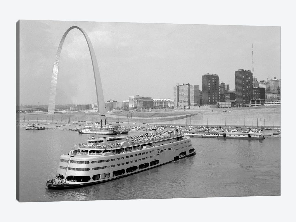 1960s St. Louis Missouri Gateway Arch Skyline Mississippi River SS Admiral Casino And Other Riverboats by Vintage Images 1-piece Canvas Wall Art