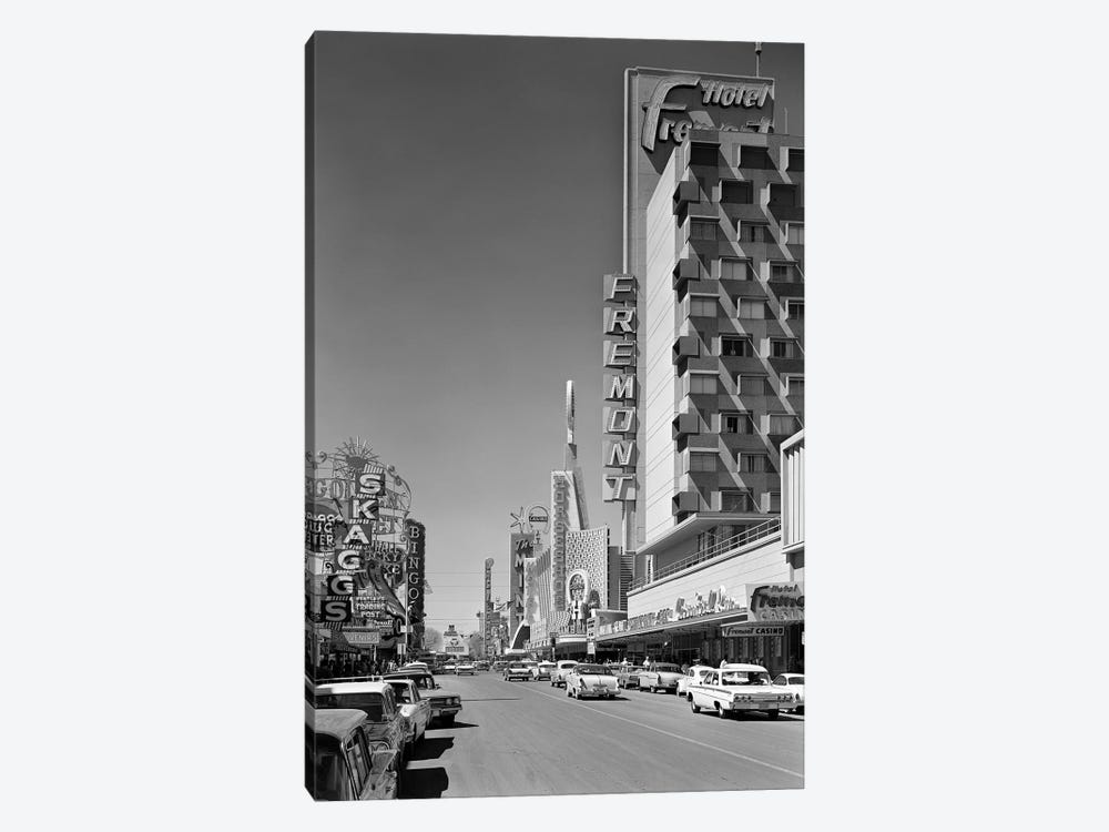1960s View Down Freemont Street Downtown Las Vegas Nevada USA by Vintage Images 1-piece Canvas Wall Art