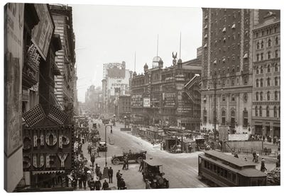 1920s Overhead Sixth Avenue Hippodrome Theater Car & Pedestrian Traffic Workers Digging Subway New York City NY USA Canvas Art Print - Vintage Images
