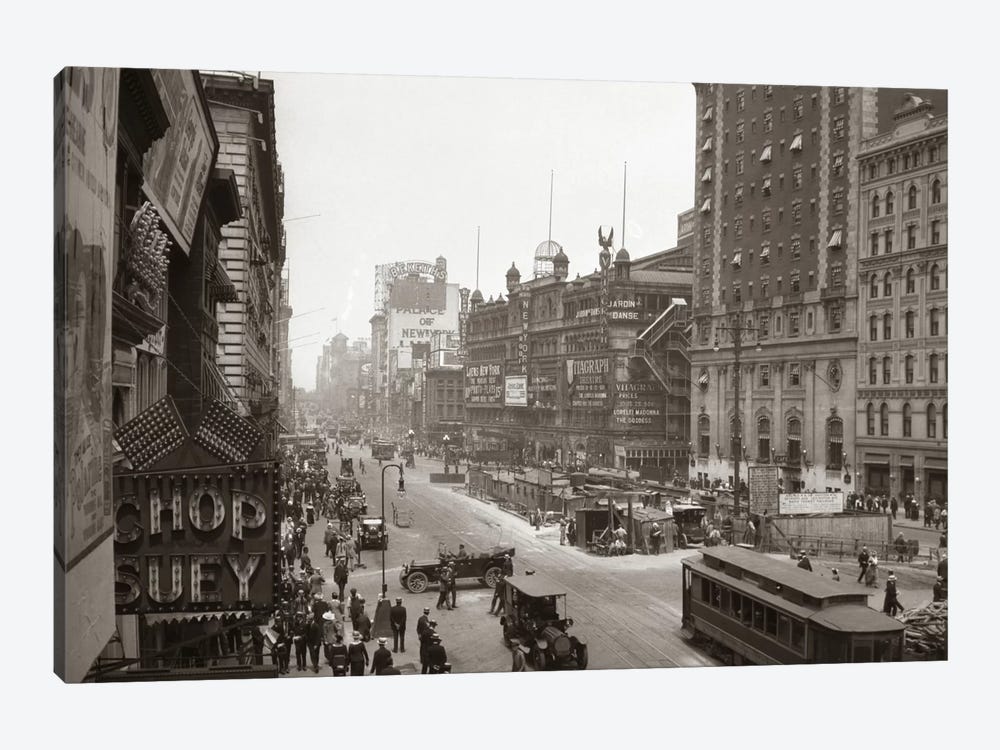 1920s Overhead Sixth Avenue Hippodrome Theater Car & Pedestrian Traffic Workers Digging Subway New York City NY USA by Vintage Images 1-piece Canvas Artwork