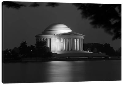 1960s Washington Dc Jefferson Memorial At Night Canvas Art Print - Vintage & Retro Photography