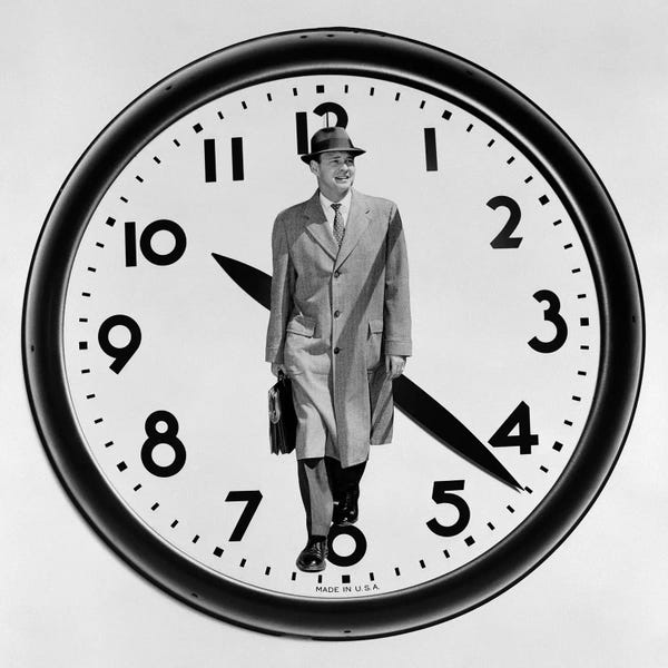 Mathematics: 1960s-1950s Montage Business Man On Clock Face by Vintage Images