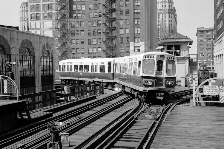 1960s-1970s Chicago Public Transportation El Train Turning Into The Loop On Wells Street