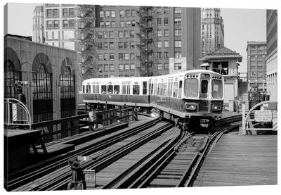 1960s-1970s Chicago Public Transportation El Train Turning Into The Loop On Wells Street Canvas Art Print - Railroads