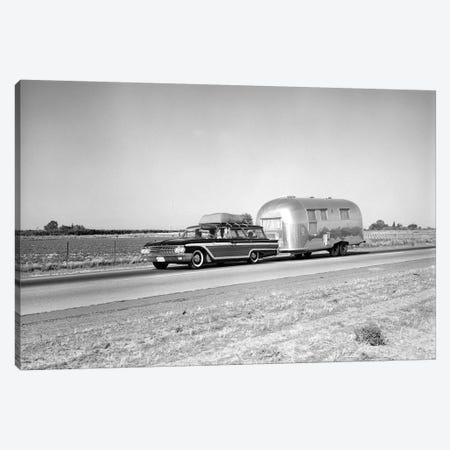 1960s-1970s Family Station Wagon And Camping Trailer Driving On Country Highway On Vacation Canvas Print #VTG476} by Vintage Images Canvas Artwork