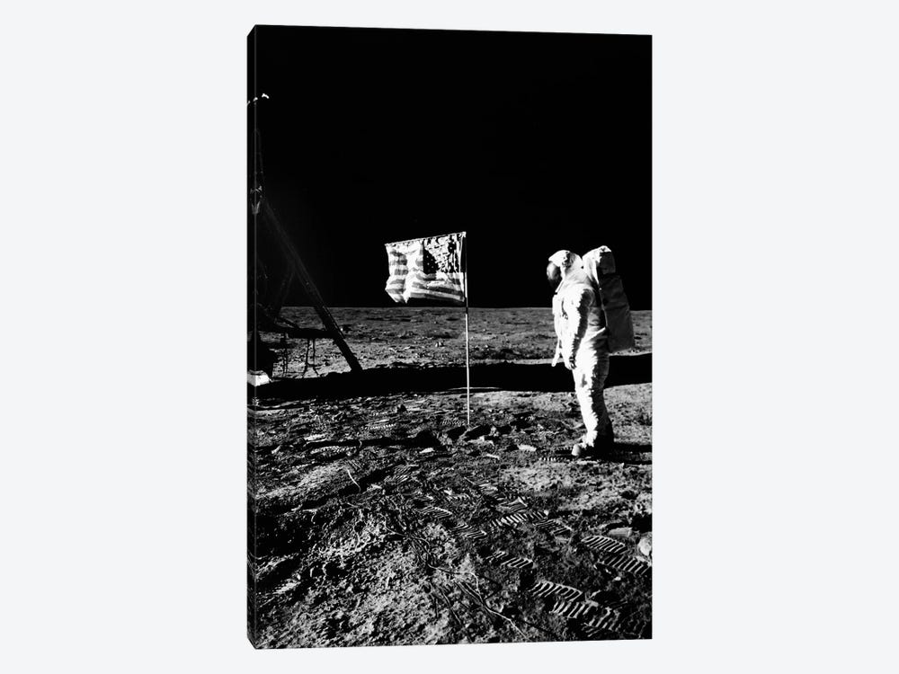 1969 Astronaut Us Flag And Leg Of Lunar Lander On The Surface Of The Moon by Vintage Images 1-piece Canvas Wall Art