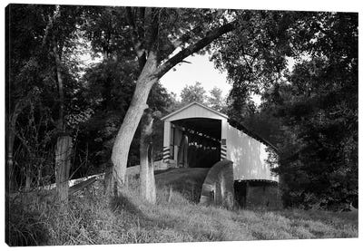 1970s Covered Bridge In Rural Wooded Area Canvas Art Print - Vintage Images