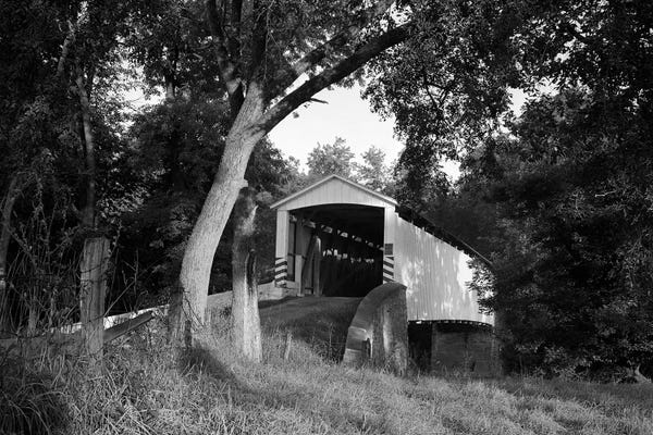 1970s Covered Bridge In Rural Wooded Area