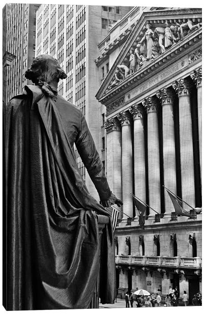 1970s New York City Stock Exchange On Wall Street From Federal Hall Behind George Washington Statue Canvas Art Print - Vintage Images