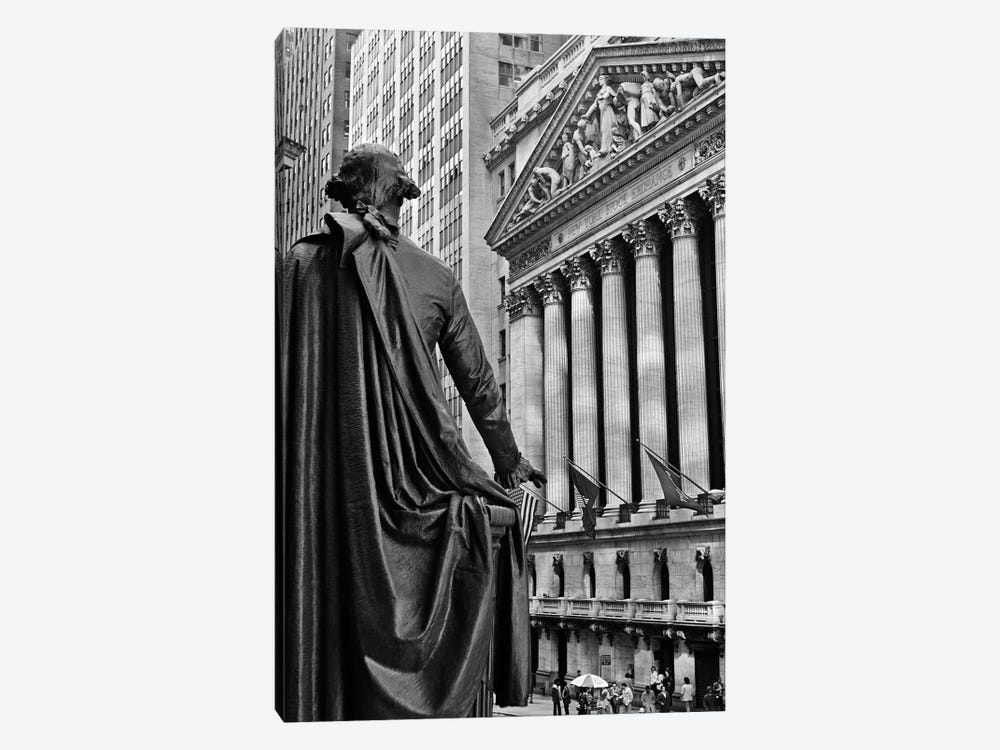 1970s New York City Stock Exchange On Wall Street From Federal Hall Behind George Washington Statue by Vintage Images 1-piece Canvas Wall Art