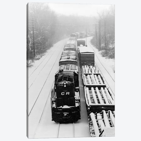 1970s Pair Of Freight Trains Traveling On Snow Covered Railroad Tracks Canvas Print #VTG486} by Vintage Images Art Print