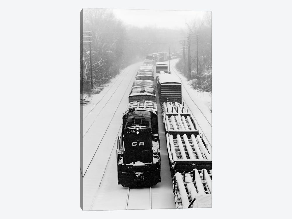 1970s Pair Of Freight Trains Traveling On Snow Covered Railroad Tracks by Vintage Images 1-piece Art Print