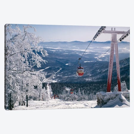 1970s Scenic From Top Of Mountain Ski Slope Looking Down Into Valley Ski Lift Red Cars Snow Vista Canvas Print #VTG490} by Vintage Images Art Print