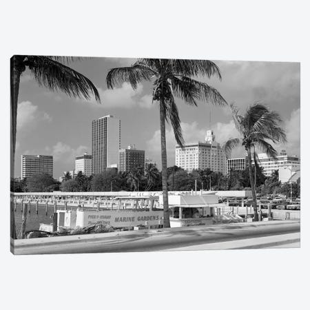 1970s Sightseeing Boat At Pier Day Light Skyline Palm Trees Miami Florida USA Canvas Print #VTG491} by Vintage Images Canvas Print