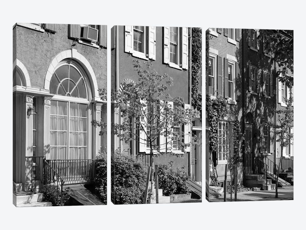 1970s Street Scene Residential Townhouses In Urban Inner City Philadelphia Pa USA by Vintage Images 3-piece Canvas Wall Art